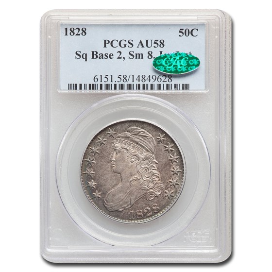 1828 Capped Bust Half Dollar AU-58 PCGS CAC (Curl Bs. 2, No Knob) 1828 Capped Bust Half Dollar AU-58 PCGS CAC (Curl Bs. 2, No Knob)